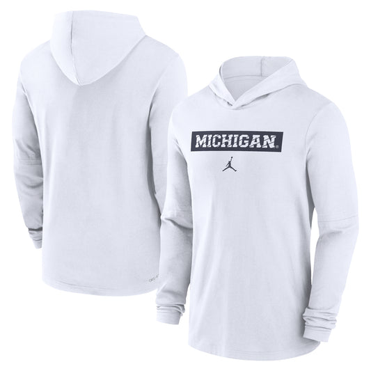 Men's Jordan Brand White Michigan Wolverines Sideline Hoodie Performance Long Sleeve T-Shirt