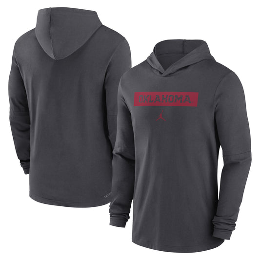 Men's Jordan Brand Anthracite Oklahoma Sooners Sideline Hoodie Performance Long Sleeve T-Shirt