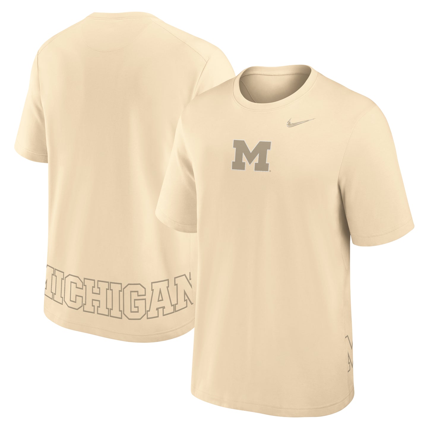 Men's Nike Cream Michigan Wolverines Primary Statement Two-Hit Performance T-Shirt