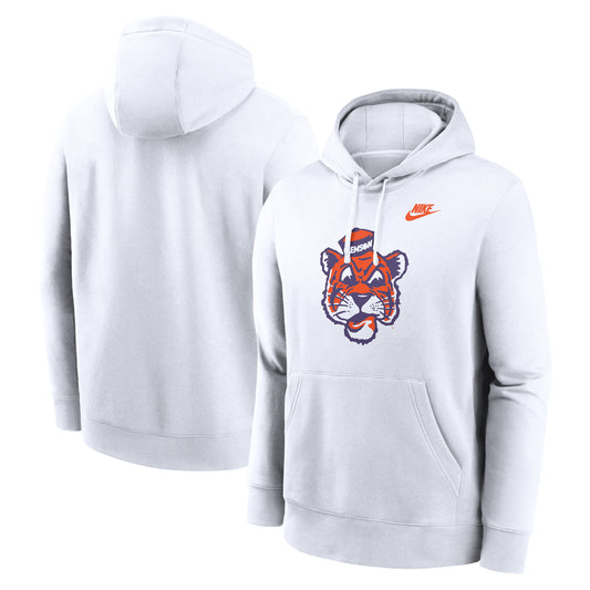 Men's Nike White Clemson Tigers Legacy Logo Club Fleece Pullover Hoodie