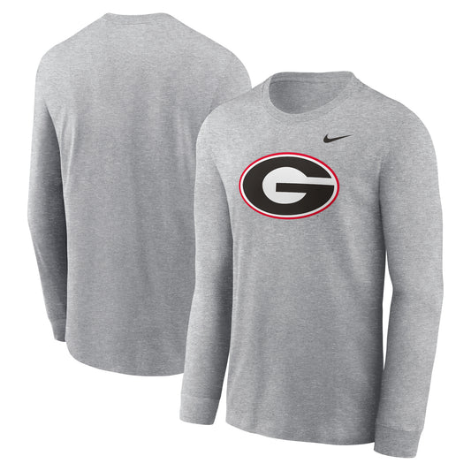 Men's Nike Heather Gray Georgia Bulldogs Primary Logo Long Sleeve T-Shirt