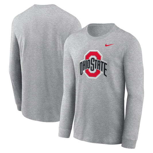 Men's Nike Heather Gray Ohio State Buckeyes Primary Logo Long Sleeve T-Shirt