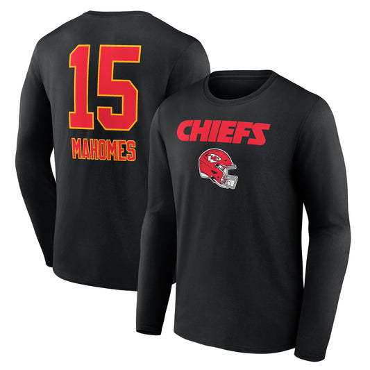 Men's Patrick Mahomes Black Kansas City Chiefs Team Wordmark Player Name & Number Long Sleeve T-Shirt