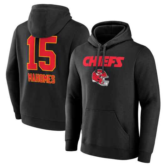 Men's Patrick Mahomes Black Kansas City Chiefs Team Wordmark Player Name & Number Pullover Hoodie