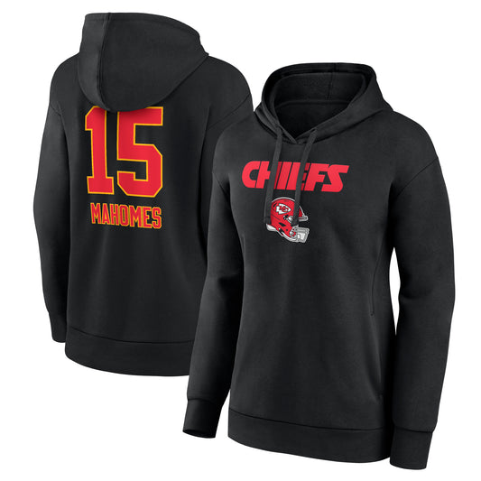 Women's Patrick Mahomes Black Kansas City Chiefs Team Wordmark Player Name & Number Pullover Hoodie