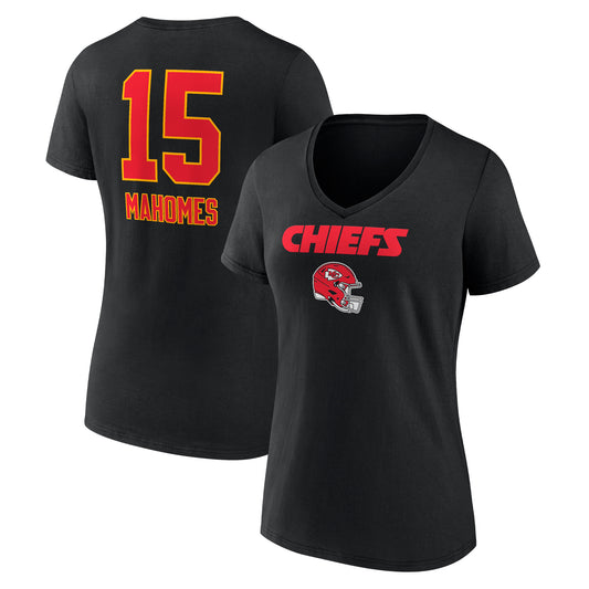 Women's Patrick Mahomes Black Kansas City Chiefs Team Wordmark Player Name & Number V-Neck T-Shirt