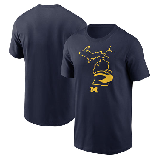 Men's Jordan Brand Navy Michigan Wolverines Campus State Shape T-Shirt