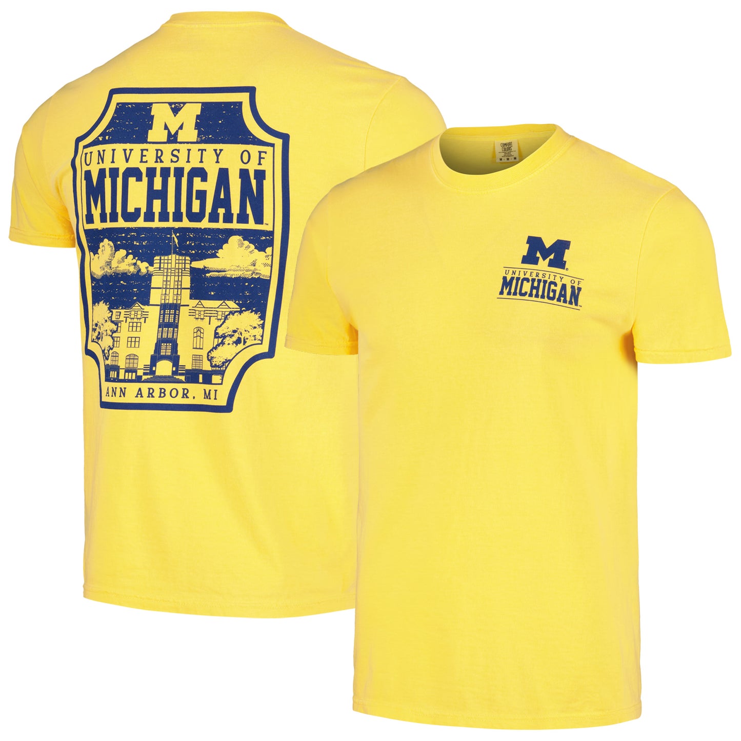 Men's Maize Michigan Wolverines Campus Badge Comfort Colors T-Shirt