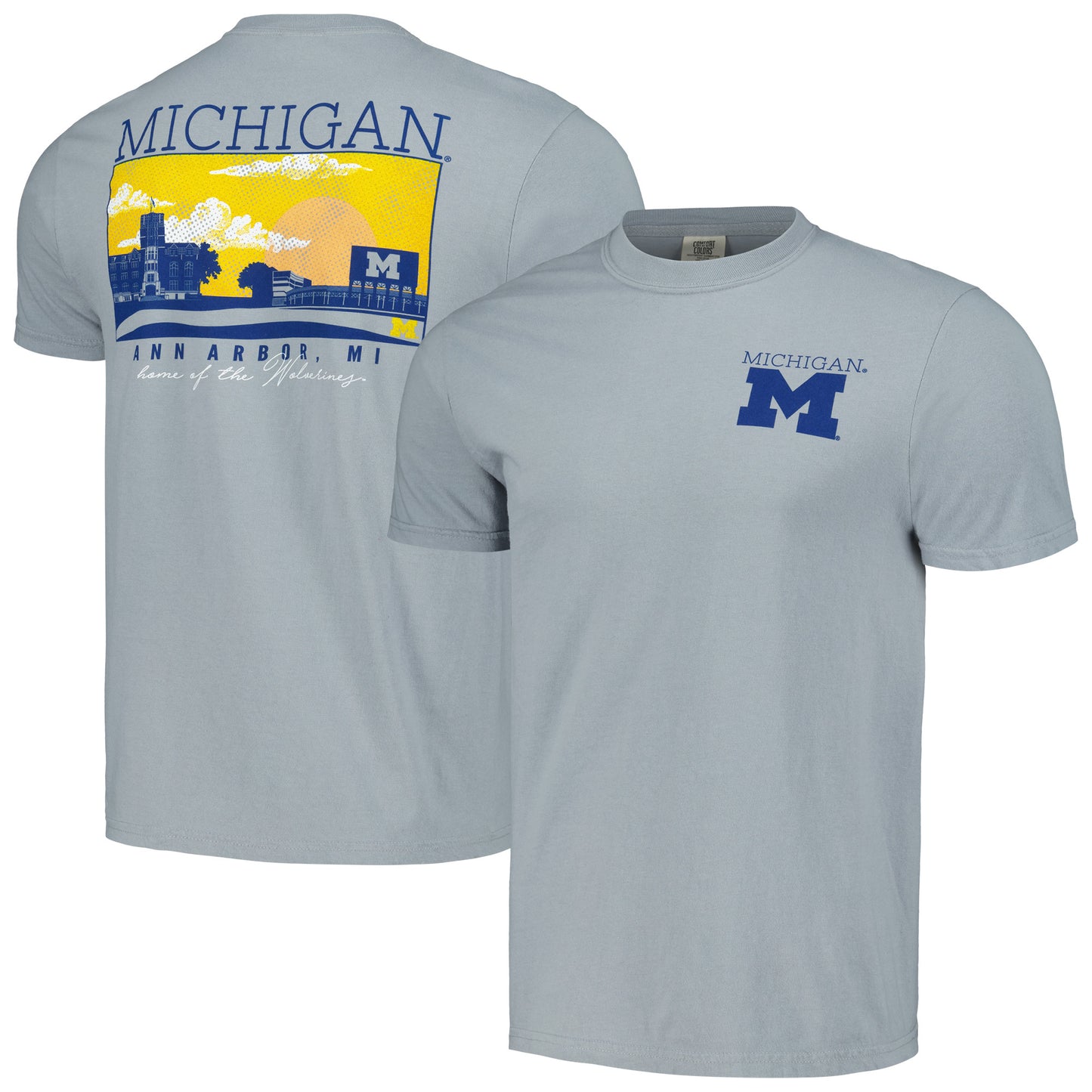 Men's Gray Michigan Wolverines Campus Scene Comfort Colors T-Shirt