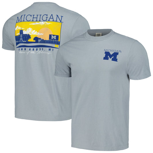 Men's Gray Michigan Wolverines Campus Scene Comfort Colors T-Shirt