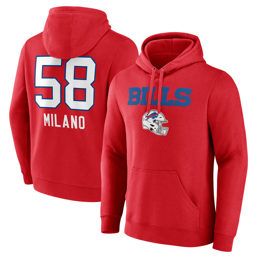 Men's Matt Milano Red Buffalo Bills Team Wordmark Player Name & Number Pullover Hoodie