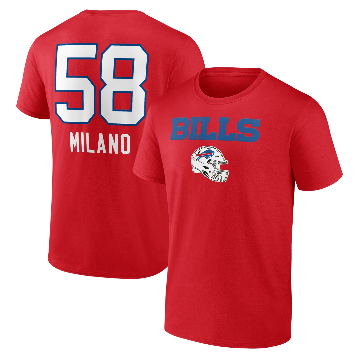 Men's Matt Milano Red Buffalo Bills Team Wordmark Player Name & Number T-Shirt