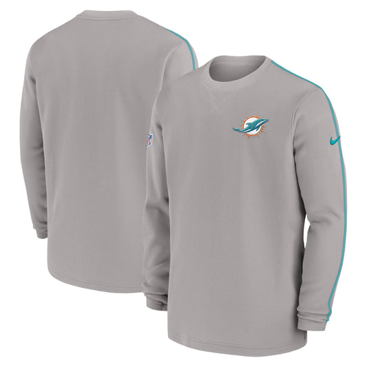 Men's Nike Gray Miami Dolphins 2024 Sideline Coaches Long Sleeve Top