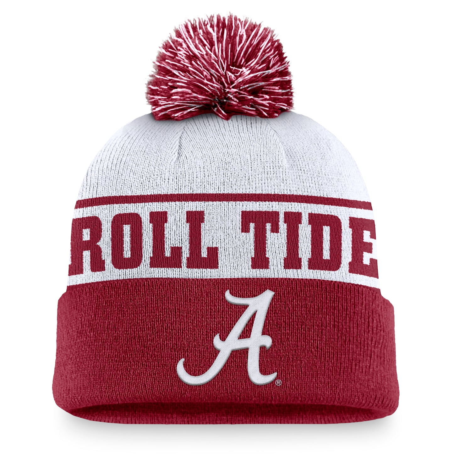 Men's Nike White/Crimson Alabama Crimson Tide Local Peak Cuffed Knit Hat with Pom