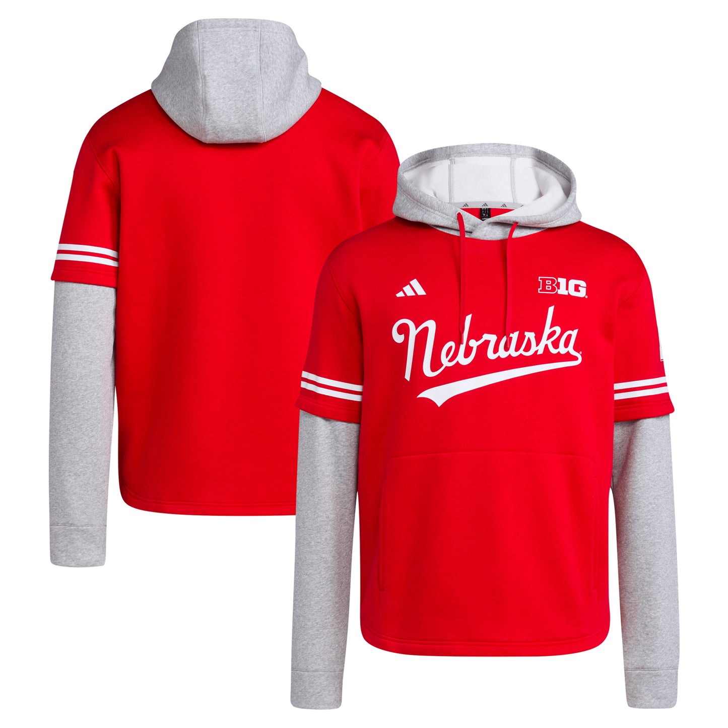 Men's adidas  Scarlet Nebraska Huskers Pullover Baseball Jersey Hoodie