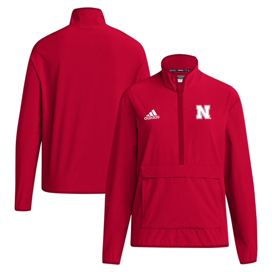 Men's adidas Scarlet Nebraska Huskers Coaches Sideline Half-Zip Jacket