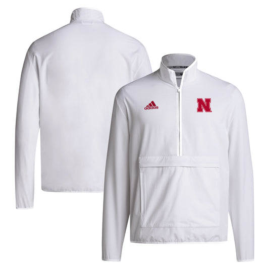 Men's adidas White Nebraska Huskers Coaches Sideline Half-Zip Jacket