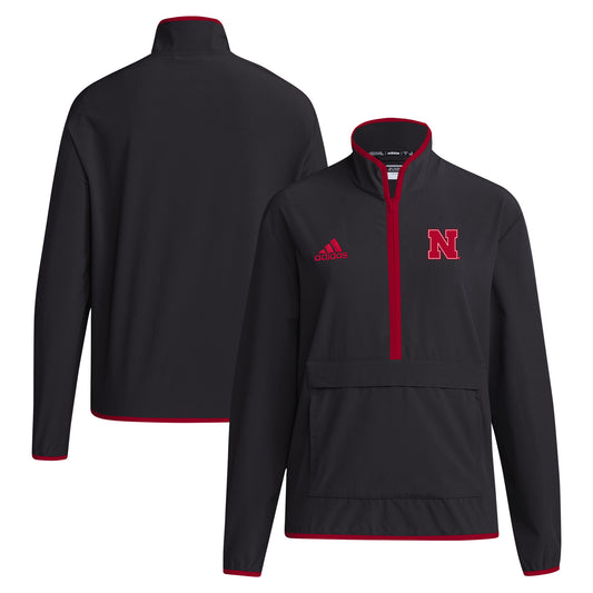 Men's adidas Black Nebraska Huskers Coaches Sideline Half-Zip Jacket