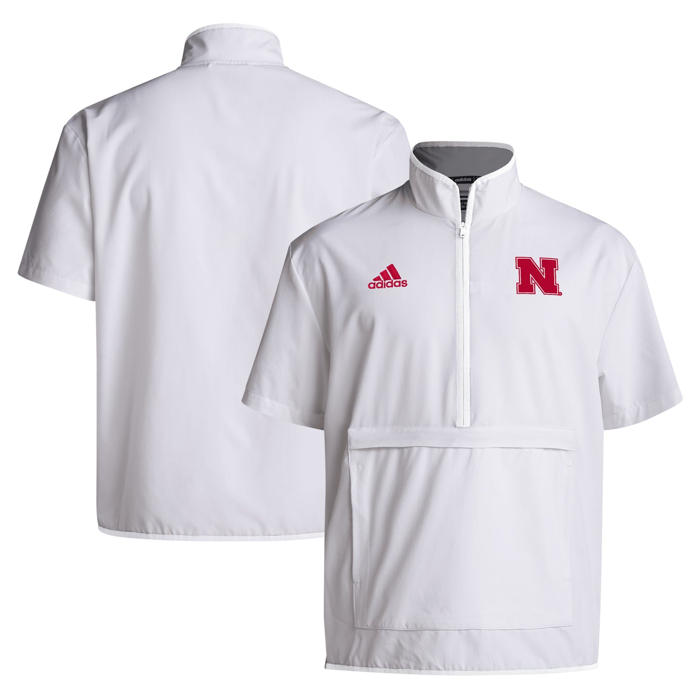 Men's adidas White Nebraska Huskers Coaches Sideline Half-Zip Short Sleeve Jacket