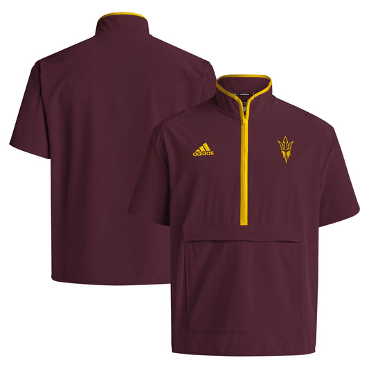 Men's adidas Maroon Arizona State Sun Devils Coaches Sideline Half-Zip Short Sleeve Jacket