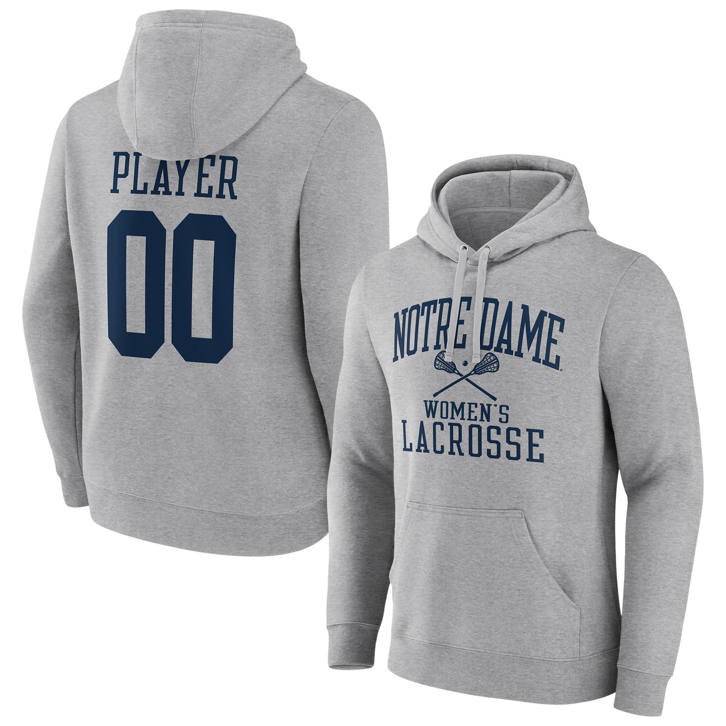 Men's  Gray Notre Dame Fighting Irish Women's Lacrosse Pick-A-Player NIL Gameday Tradition Pullover Hoodie