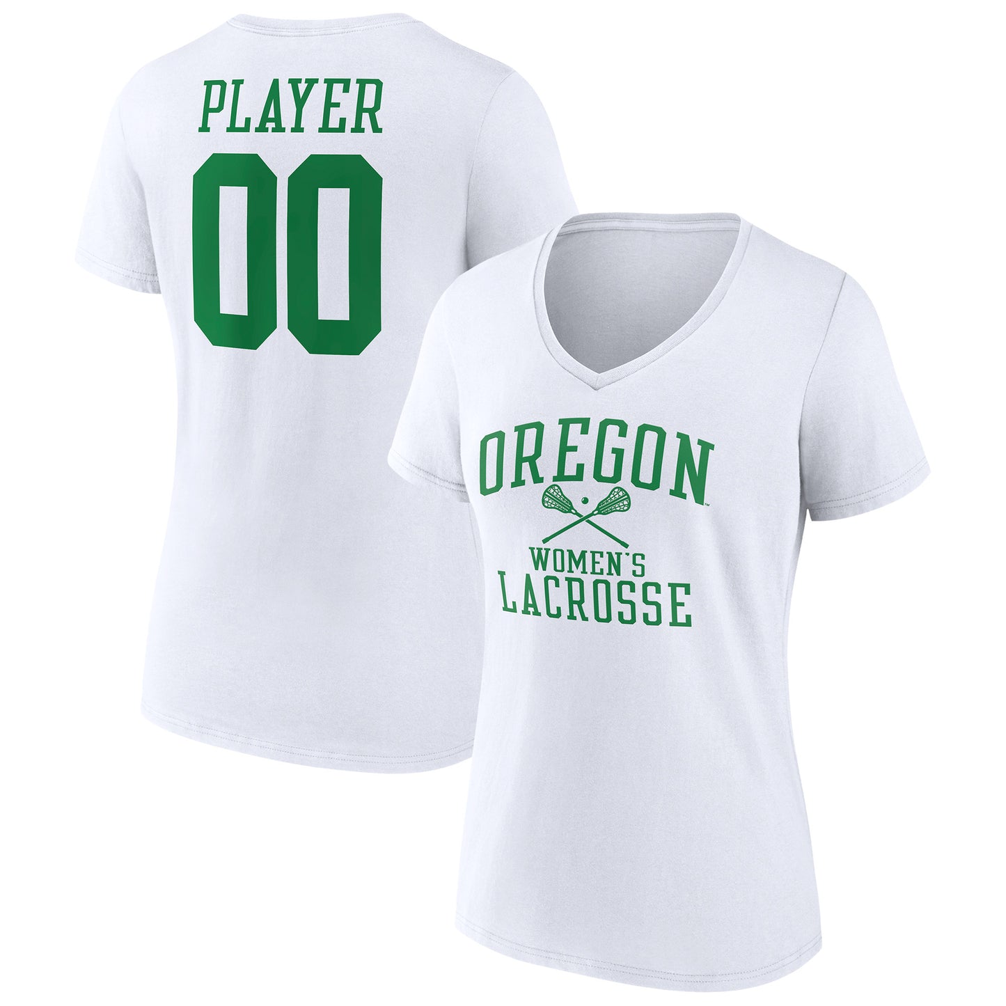 Women's  White Oregon Ducks Women's Lacrosse Pick-A-Player NIL Gameday Tradition V-Neck T-Shirt