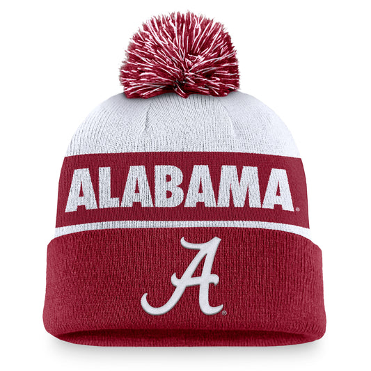 Men's Nike White/Crimson Alabama Crimson Tide Primetime Peak Cuffed Knit Hat with Pom