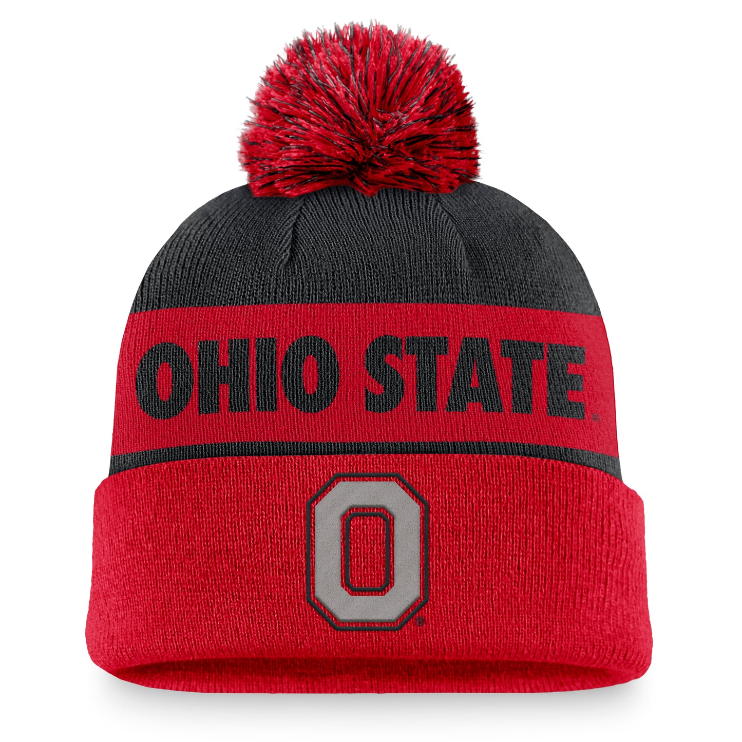 Men's Nike Black/Scarlet Ohio State Buckeyes Primetime Peak Cuffed Knit Hat with Pom