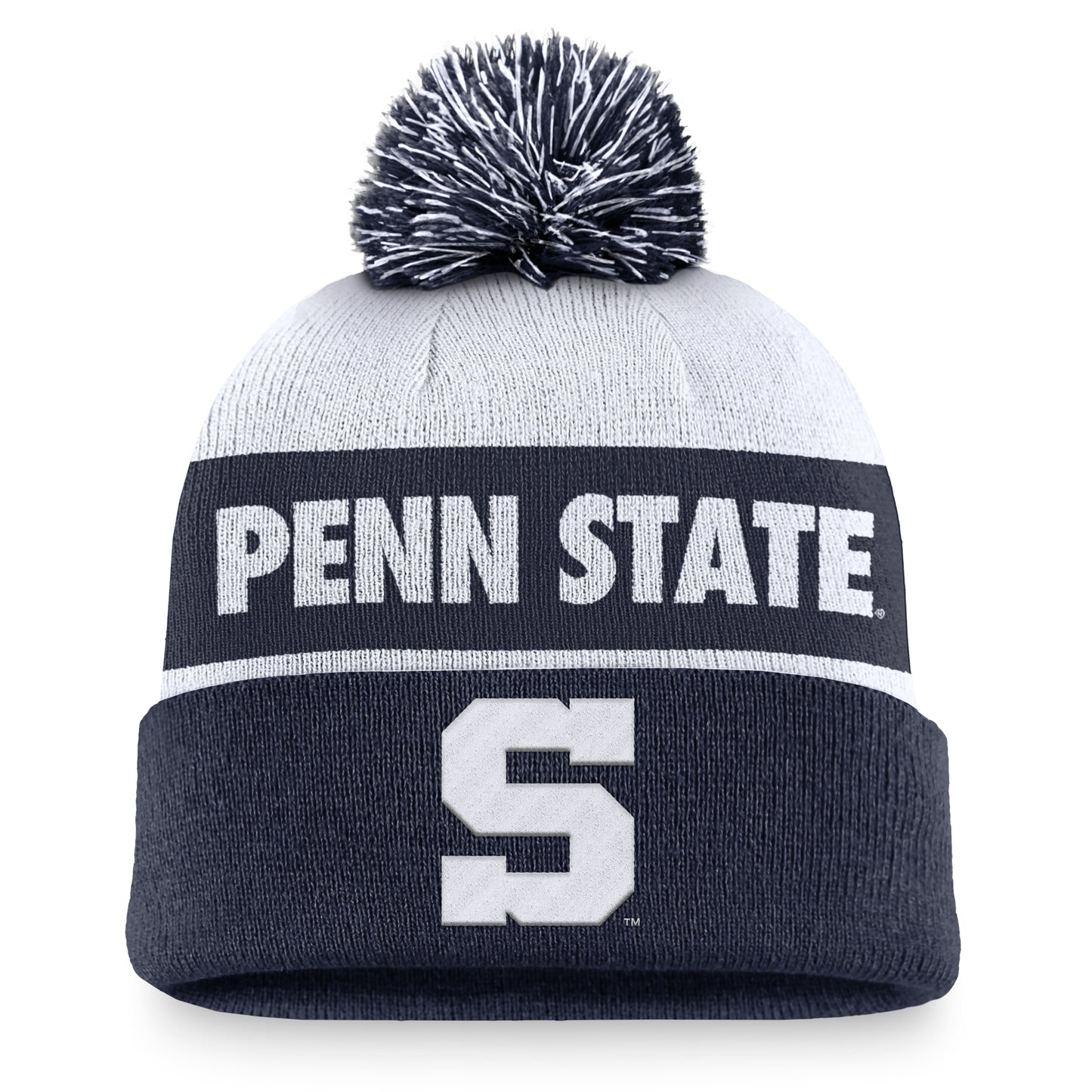 Men's Nike White/Navy Penn State Nittany Lions Primetime Peak Cuffed Knit Hat with Pom