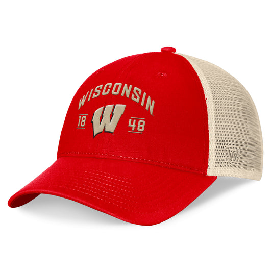 Men's Top of the World Red Wisconsin Badgers Heritage Waylon Trucker Adjustable Hat