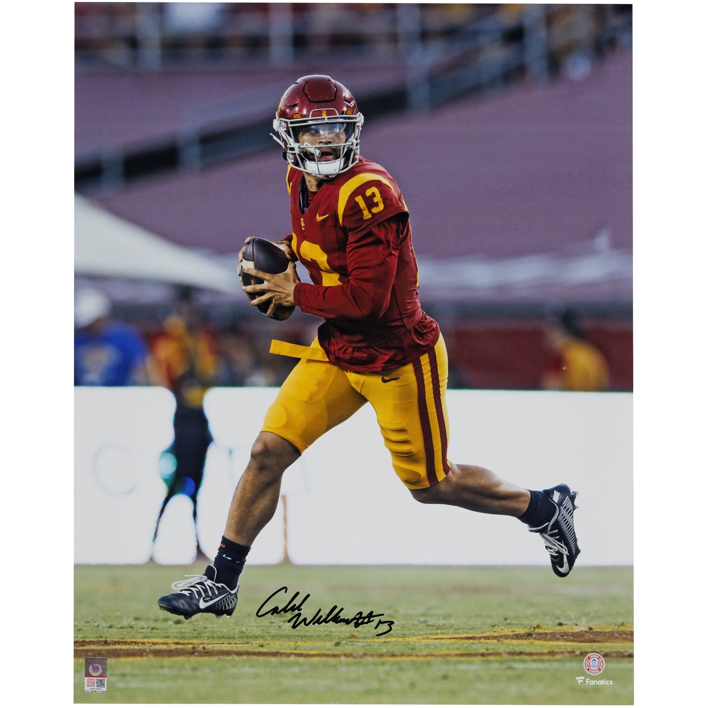 Caleb Williams USC Trojans Autographed 16" x 20" Red Jersey Scramble Photograph