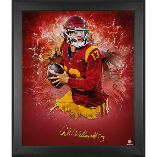 Caleb Williams USC Trojans Autographed Framed 20" x 24" Red In Focus Photograph - Limited Edition #13 of 22