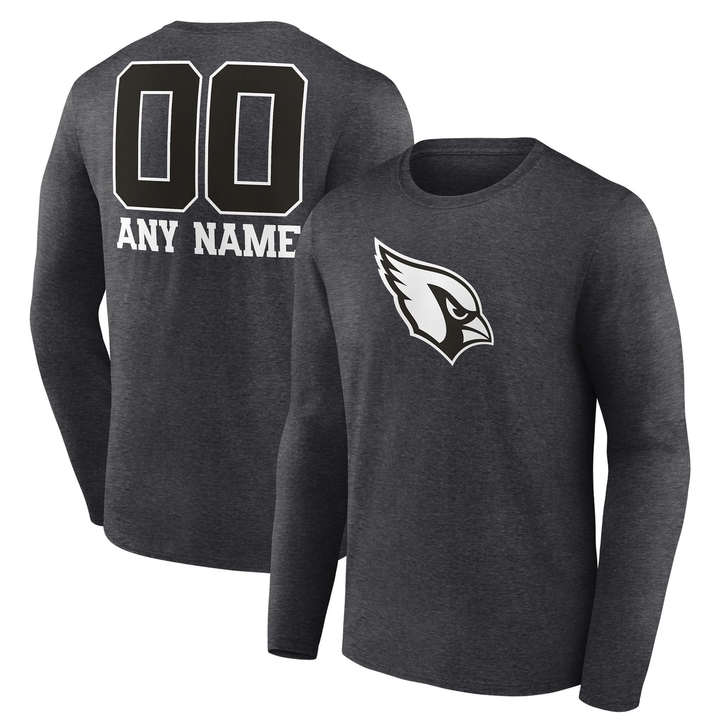 Men's Charcoal Arizona Cardinals Monochrome Personalized Name & Number Long Sleeve T-Shirt