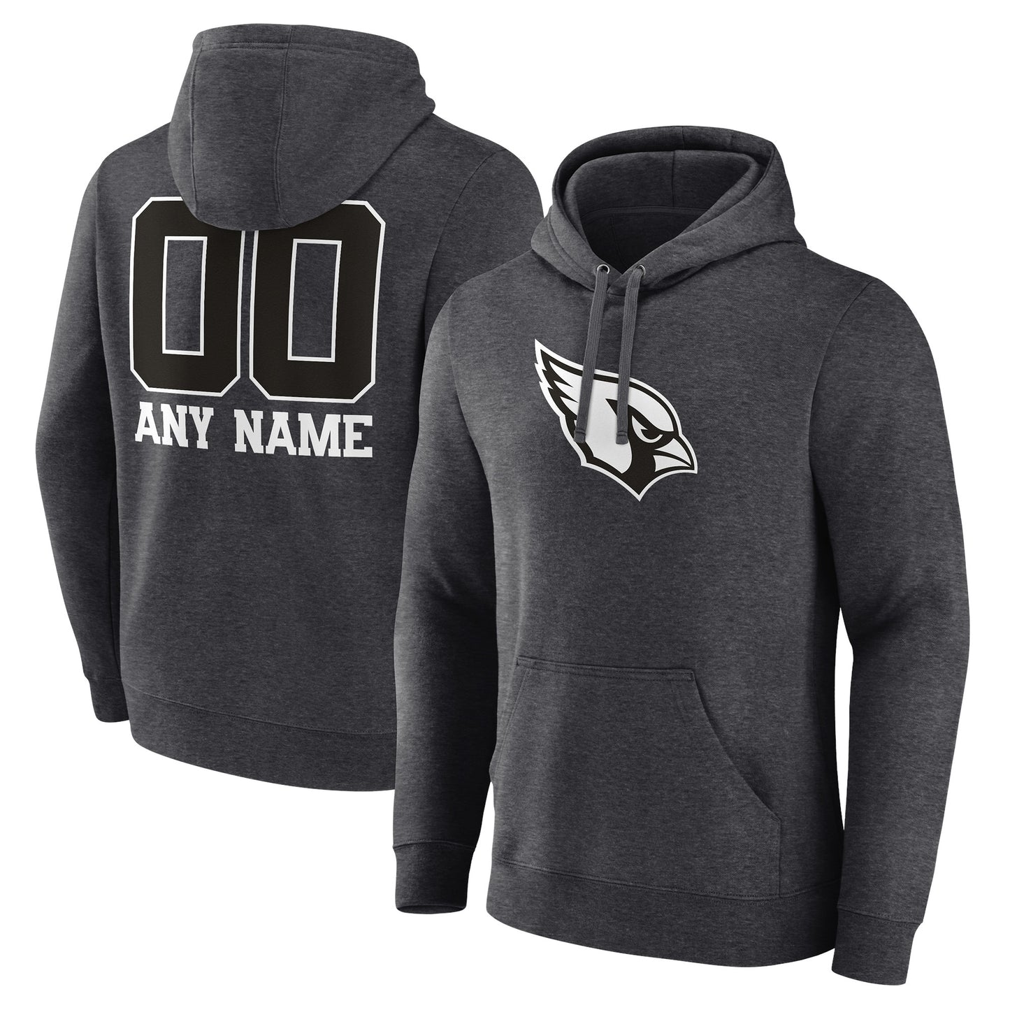 Men's Charcoal Arizona Cardinals Monochrome Personalized Name & Number Pullover Hoodie