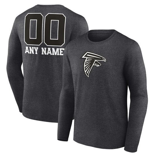 Men's Charcoal Atlanta Falcons Monochrome Personalized Name & Number Long Sleeve T-Shirt