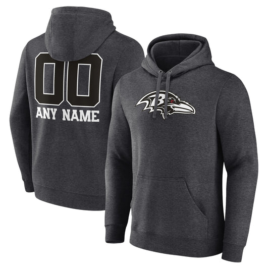 Men's Charcoal Baltimore Ravens Monochrome Personalized Name & Number Pullover Hoodie