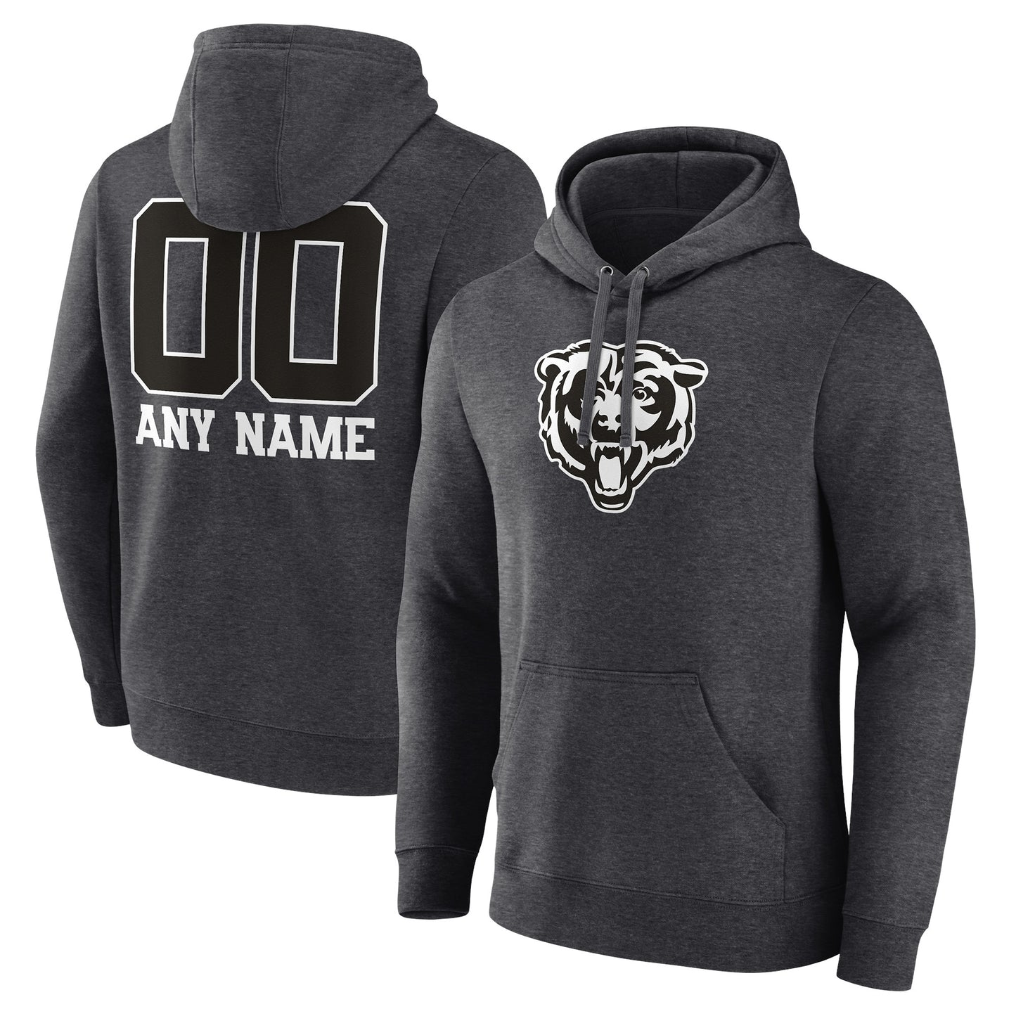 Men's Charcoal Chicago Bears Monochrome Personalized Name & Number Pullover Hoodie