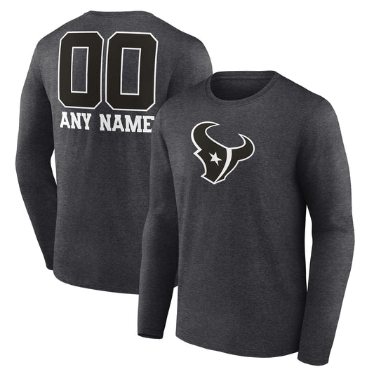 Men's Charcoal Houston Texans Monochrome Personalized Name & Number Long Sleeve T-Shirt