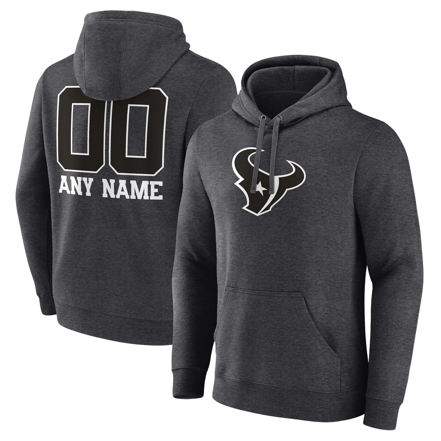 Men's Charcoal Houston Texans Monochrome Personalized Name & Number Pullover Hoodie