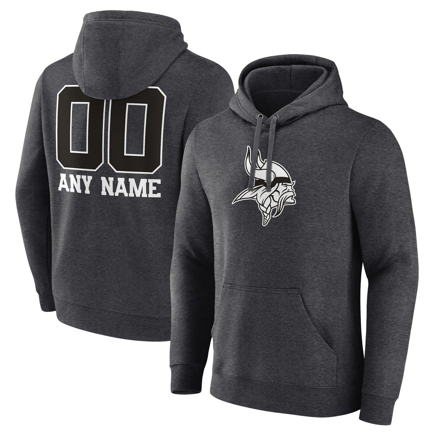 Men's Charcoal Minnesota Vikings Monochrome Personalized Name & Number Pullover Hoodie