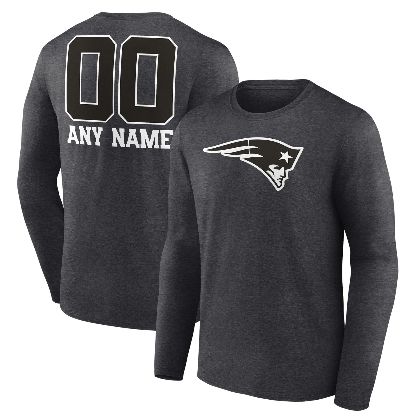 Men's Charcoal New England Patriots Monochrome Personalized Name & Number Long Sleeve T-Shirt