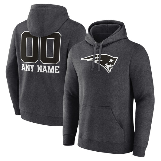 Men's Charcoal New England Patriots Monochrome Personalized Name & Number Pullover Hoodie