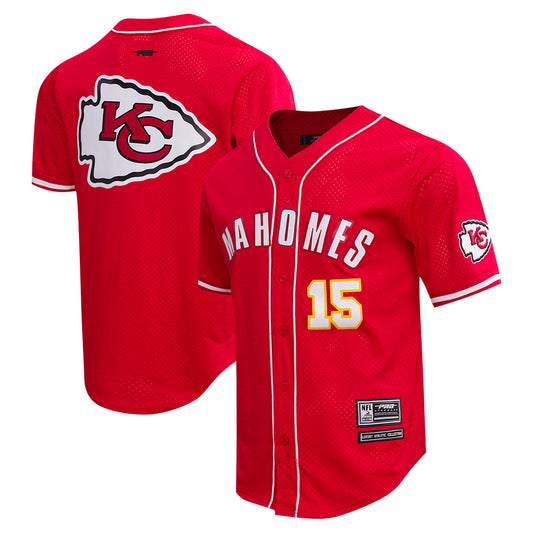 Men's Pro Standard Patrick Mahomes Red Kansas City Chiefs Mesh Button-Up Baseball Jersey