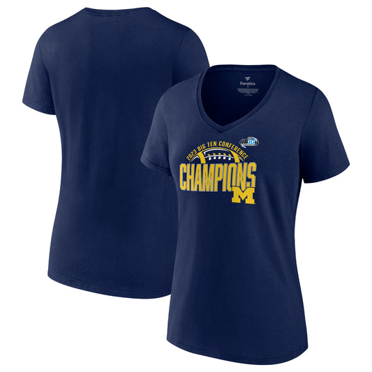 Women's Fanatics  Navy Michigan Wolverines 2023 Big Ten Football Conference Champions V-Neck T-Shirt