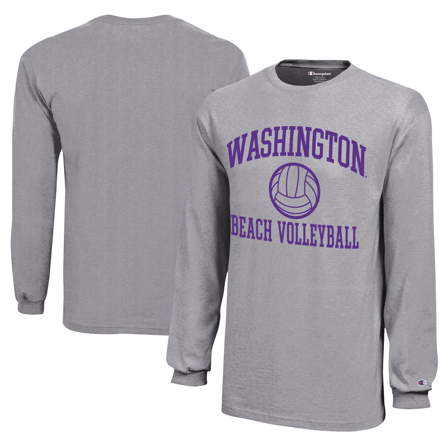 Youth Champion Gray Washington Huskies Beach Volleyball Icon Jersey Long Sleeve T-Shirt