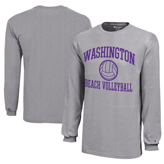 Youth Champion Gray Washington Huskies Beach Volleyball Icon Jersey Long Sleeve T-Shirt