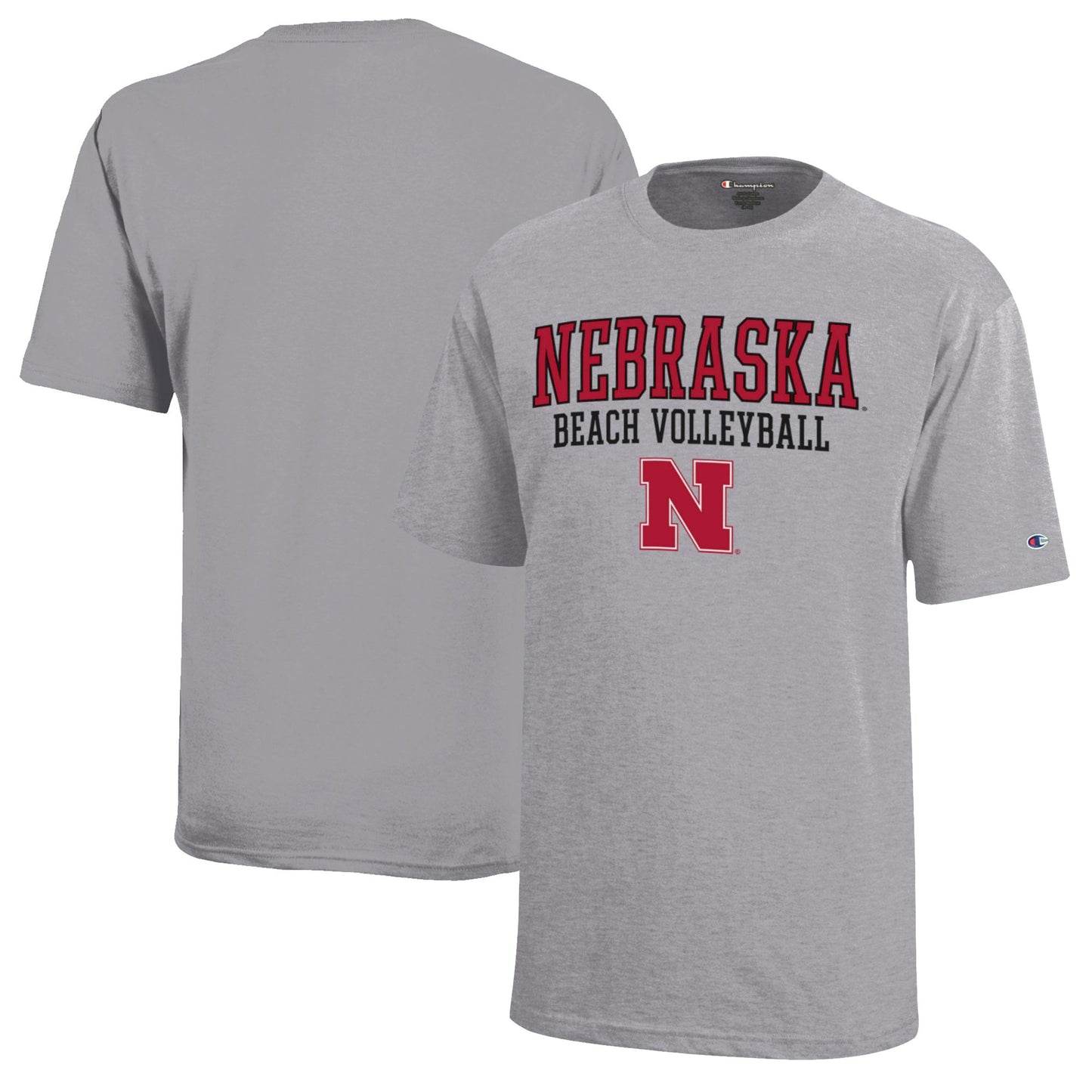 Youth Champion Gray Nebraska Huskers Beach Volleyball Stacked Jersey T-Shirt