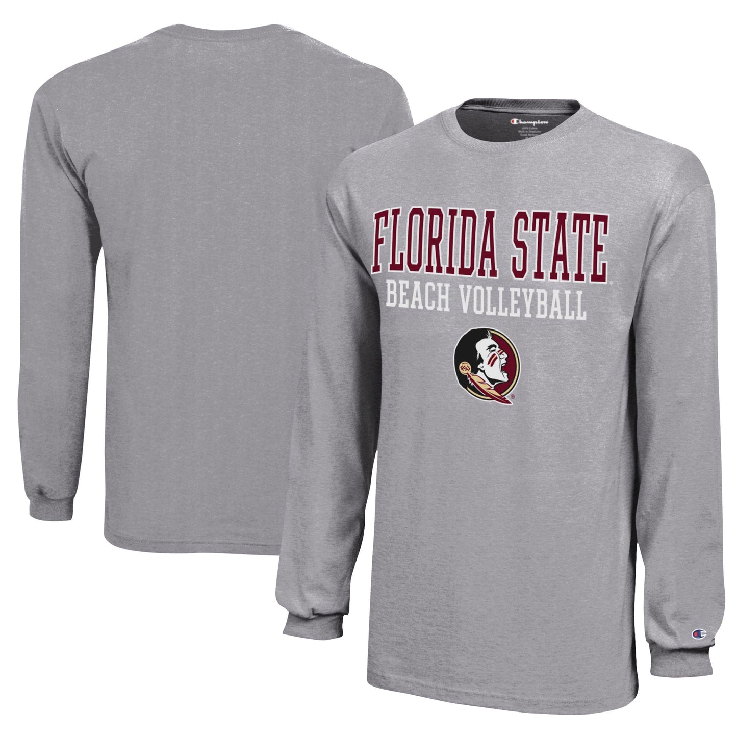 Youth Champion Gray Florida State Seminoles Beach Volleyball Stacked Jersey Long Sleeve T-Shirt