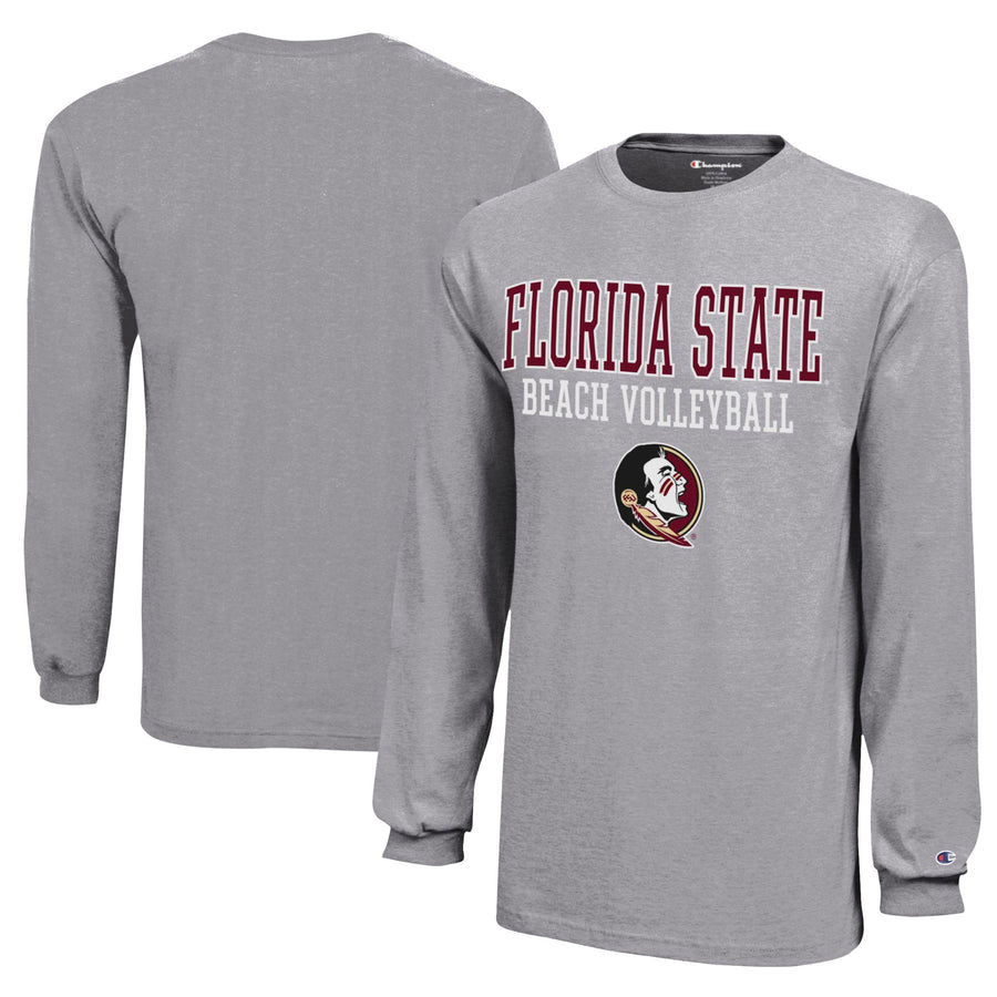 Youth Champion Gray Florida State Seminoles Beach Volleyball Stacked Jersey Long Sleeve T-Shirt