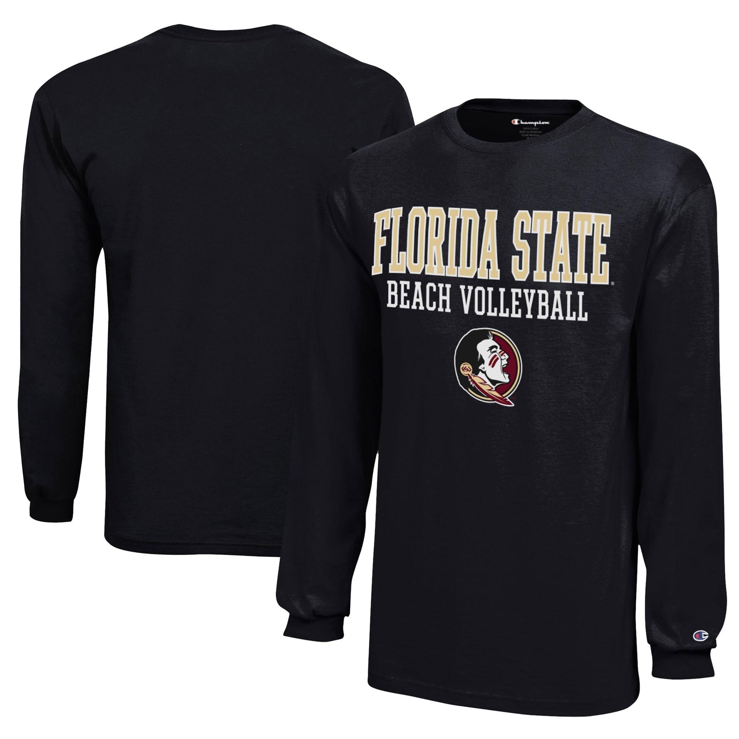 Youth Champion Black Florida State Seminoles Beach Volleyball Stacked Jersey Long Sleeve T-Shirt